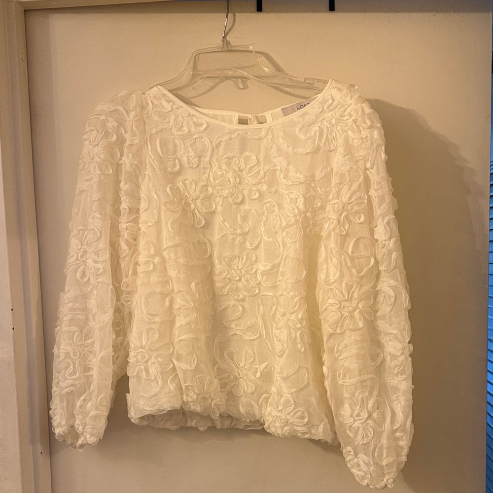 Loft  Ivory Floral Appliqué Pullover